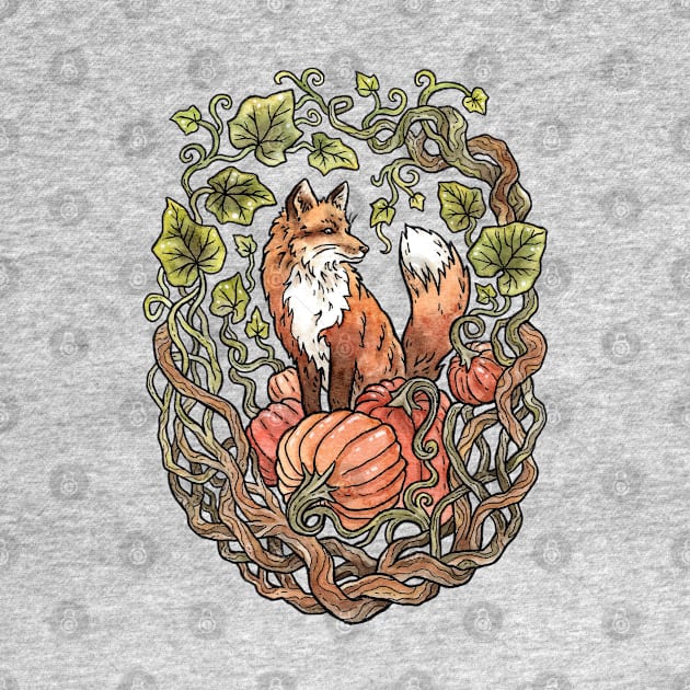 Autumn Fox | Watercolor Pumpkin Patch Garden by OMEGAFAUNA